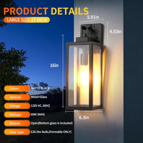 16 Inch Motion Sensor Dawn to Dusk Outdoor Sensor Light Fixture Anti-Rust Exterior Wall Lighting Waterproof Outdoor Wall Lantern for Porch Patio Front Door Garage - 2 Pack