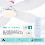 Surtime 46" White Ceiling Fans with RGB Lights - Flush Mount Ceiling Fan Light with LED 3CCT Dimmable, Tropical Palm Leaf Ceiling Fans for Indoor Party,Covered Outdoor