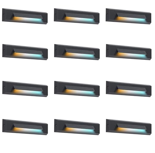 CLOUDY BAY [12 Pack] 3 Color Low Voltage 12-24V LED Step Lights Outdoor,2.5W Landscape Cutoff Stair Riser Light,Deck Step Lights Exterior Accent Lighting Fixtures,Wet Location,Black