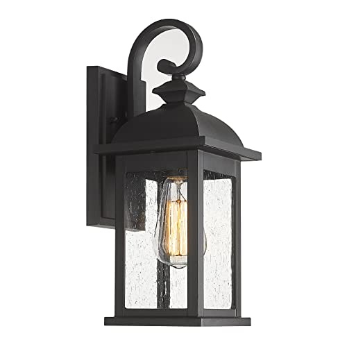 FEMILA Outdoor Wall Sconce, 15" Matte Black Seeded Glass Outdoor Sconce Lights, Front Porch Light Fixtures Wall Mount, Garage Lights for Patio, Entryway, Garden, E26 Base, 4FD54B BK