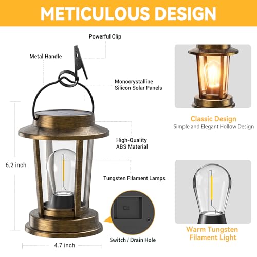 Solar Lanterns Outdoor Waterproof 2 Pack , Upgraded Solar Lights Outdoor, Bright Solar Powered Lanterns Decorative, Hanging Solar Lights for Outside Patio Garden Yard Path Porch Decor(Antique Copper)