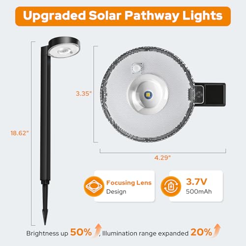 APONUO 12 Pack Solar Pathway Lights Outdoor, 3 Color Temperatures Selectable CCT, Focused Ground Spot Lens, Brighter Up to 12 Hrs IP65 Waterproof Path Lights for Walkway Driveway Yard Garden, Black