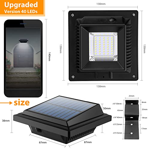 Solar Gutter Lights Outdoor, 40 LEDs Bright Solar Powered led Fence Light Deck Lights Waterproof for Wall, Deck, Fence, Stair, Step and Yard (Black Shell, 6 Pack, Cool White)