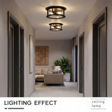 Emliviar 12.6" Farmhouse Flush Mount Ceiling Light, 2-Light Modern Close to Ceiling Light Fixture for Kitchen, Hallway Mounted Lantern with Clear Glass, Black Finish, YE19108-F1 BK