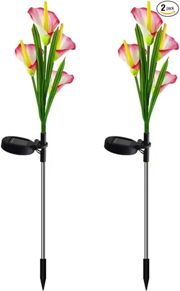 Aolyty Solar Garden Lights Outdoor Multi-Color Changing LED Solar Calla Lily Light IP65 Waterpoof Flower Lights for Patio, Garden, Lawn, Yard Pathway Decorative (Red, 2 Pack)