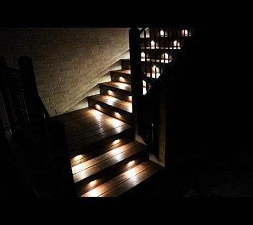 LED Outdoor Deck Lights Kit, 12V Low Voltage 10 Pack IP65 Waterproof Small In-Ground Recessed Step Deck Lighting with Transformer Pathway Outdoor Landscape Decoration Lamps(Warm White, Silver)