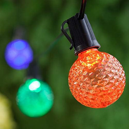 OptiCore Heavy Duty Patio Lights LED Lights Patio Lights String LED, Commercial LED Globe Lights (50 Lights, 50', E17, Multicolor G50 Bulbs on Black Wire)