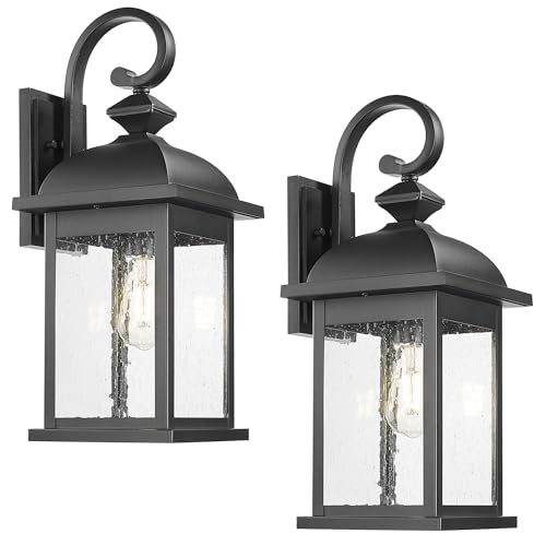 FEMILA 21" Outdoor Wall Light Fixture, 2 Pack Modern Outdoor Wall Sconce, Rust-Proof Waterproof Wall Light with Seeded Glass, Ideal for Porch, Patio, Entryway, Garage, 4FD54B2-2PK BK