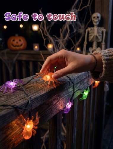 Halloween Spider String Lights, 8.5Ft Multi-Color Spider LED String Lights