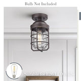 Emliviar Oil Rubbed Bronze Finish Light Fixture Ceiling Mount, Retro 11.1" Semi Flush Lighting with Water Ripple Glass Shade, GE255LF ORB-WG