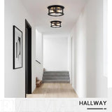 Emliviar 12.6" Farmhouse Flush Mount Ceiling Light, 2-Light Modern Close to Ceiling Light Fixture for Kitchen, Hallway Mounted Lantern with Clear Glass, Black Finish, YE19108-F1 BK