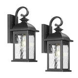 FEMILA 2 Packs Outdoor Waterproof Wall Lights Fixture, 15" Wall Lantern for Porch, Anti-Rust Matte Black Finish with Water Ripple Glass,4FD54B-2PK BK-WP