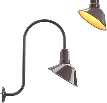 Steel Lighting Co. Venice Store Sign Light | for Outdoor Restaurant Accent Wall | 9 inch Dome | Upward Sloping Gooseneck | Made in America | Dark Bronze Exterior/Brass Interior