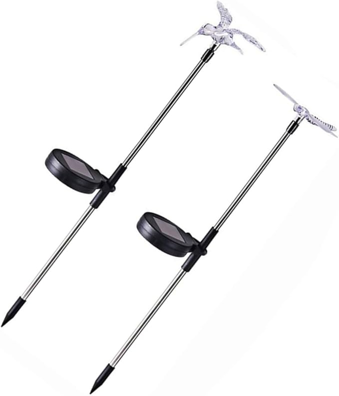 ARTIBETTER 2pcs Solar Stick Lamps Dragonfly Hummingbird LED Lawn Lights Solar Garden Decor Pathway Outdoor Landscape Lighting Energy Saving