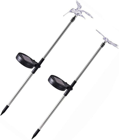 ARTIBETTER 2pcs Solar Stick Lamps Dragonfly Hummingbird LED Lawn Lights Solar Garden Decor Pathway Outdoor Landscape Lighting Energy Saving