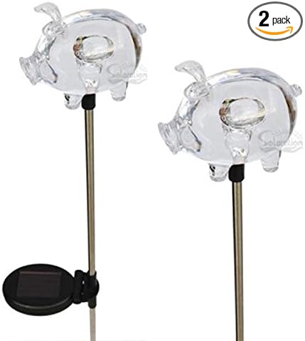 Unido Box Pig Solar Garden Stake Light LED Color-Changing, Set of 2