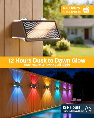 Solar Fence Lights Outdoor, 2 Pack Fence Solar Lights Waterproof
