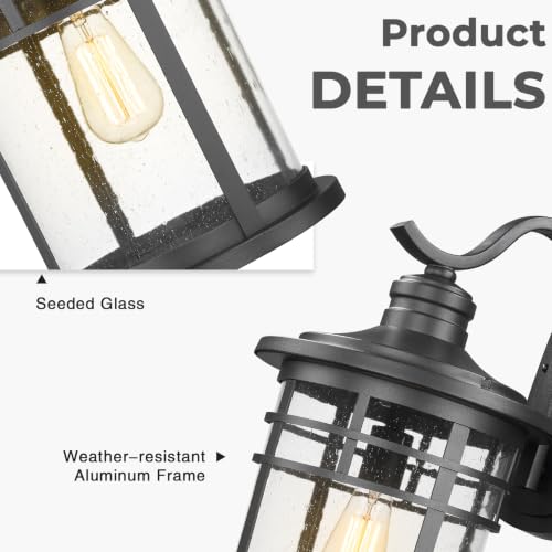 Darkaway 20inch Outdoor Porch Lights Wall Mount, Extra Large Outside Light Fixtures Sconces Wall Lighting with Seeded Glass Waterproof Exterior Lights for House Patio Yard Hallway Doorway Garage