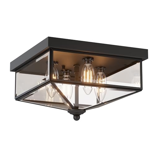 Kalium Farmhouse Style Square Flush Mount Ceiling Light, 4-Light Modern.