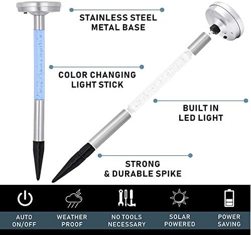 Morvat LED Auto Solar Powered Color Changing Stainless Steel Path Lights for Outdoor Garden Yard Walkway & Pathway, Bright Colored Waterproof Landscape & Patio Colorful Lighting, Dusk to Dawn, 4 Pack