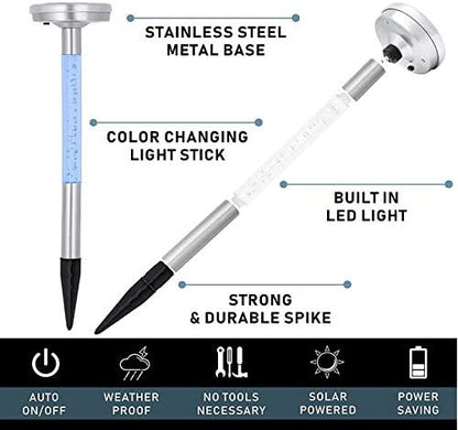 Morvat LED Auto Solar Powered Color Changing Stainless Steel Path Lights for Outdoor Garden Yard Walkway & Pathway, Bright Colored Waterproof Landscape & Patio Colorful Lighting, Dusk to Dawn, 4 Pack