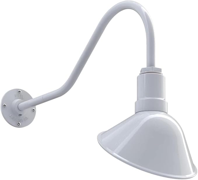 Steel Lighting Co. Venice Store Sign Light | for Outdoor Restaurant Accent Wall | 9 inch Dome | 23 inch Gooseneck | Made in America | White Exterior/White Interior
