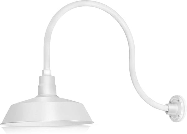 14in. White Outdoor Gooseneck Barn Light Fixture With 24in. Long Extension Arm - Wall Sconce Farmhouse, Vintage | Lumora