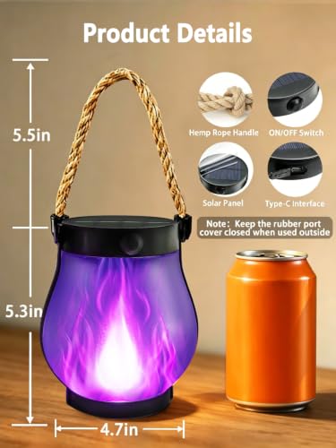 4 Pack Solar Lanterns Outdoor Waterproof Halloween Purple Solar Flame Light