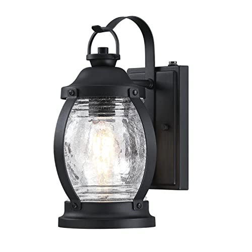 Westinghouse 6120400 Canyon Craftsman-Style One Light Outdoor Wall Fixture with Dusk to Dawn Sensor, Textured Black Finish, Clear Crackle Glass