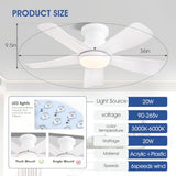 Surtime 36" White Low Profile Flush Mount Ceiling Fan with Light and Remote