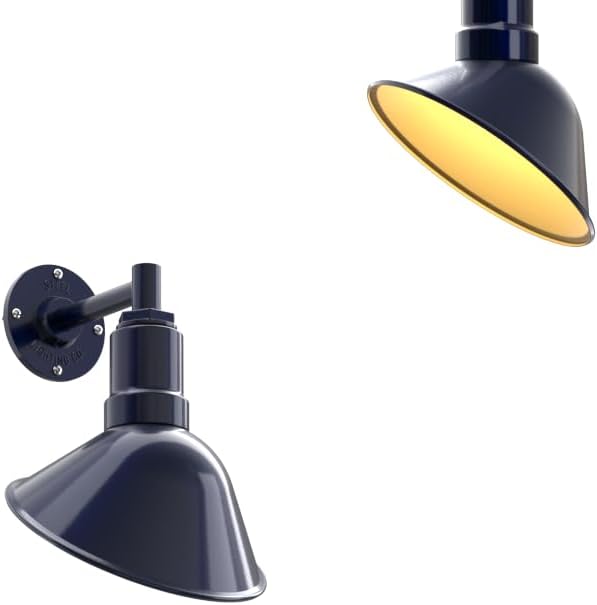 Steel Lighting Co. Venice Store Sign Light | for Outdoor Restaurant Accent Wall | 9 inch Dome | 6" Straight Arm | Made in America | Navy Blue Exterior/Brass Interior