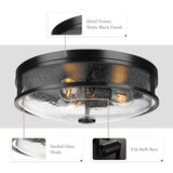 16 Inch Large Flush Mount Ceiling Light Fixture with Seeded Glass, Black Round Ceiling Lamp Shade, Modern Farmhouse Indoor Outdoor Ceiling Lighting for Kitchen Dining Living Room Foyer
