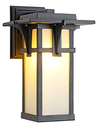 Porch Lights Wall Mount Outdoor Wall Lantern Waterproof Aluminum with Frosted Glass Exterior Light Fixtures Modern Classic Outdoor Wall Lights for Outside House Deck Patio Garage Lighting, Black