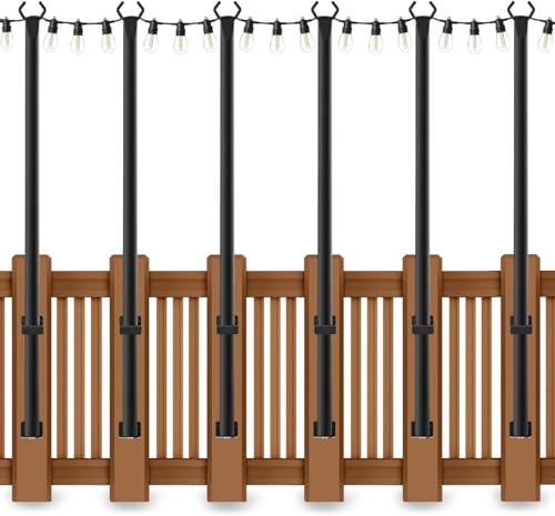 AHRLHR 6 Pack 5 Ft String Light Poles, String Light Poles for Outside with Fixing Clips,Metal Poles for Outdoor String Lights, Hanging Light Poles for Deck Fence Garden Backyard Wall Bistro