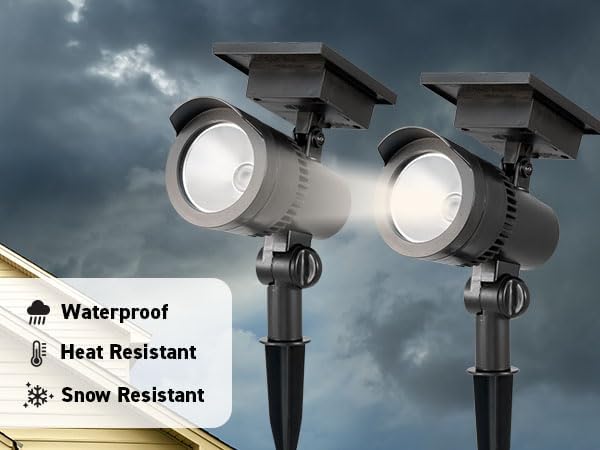 2-Pack Solar Powered Black Spotlights, High/Low Lumens, Adjustable Panel, IP65 - Outdoor Security Flood Light | Lumora