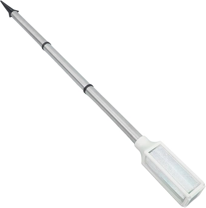 POPETPOP Solar Powered Outdoor Warning Light with White LED – Garden Stake Lamp for Yard Pathway, Solar Lawn and Landscape Lighting for Patio and Courtyard