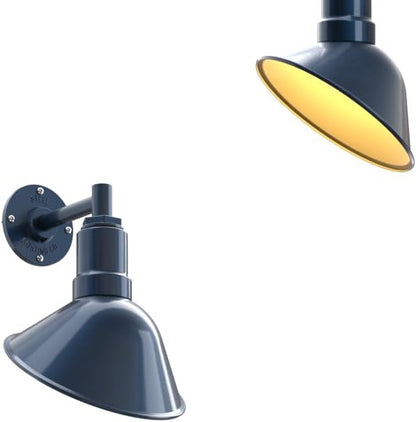 Steel Lighting Co. Venice Store Sign Light | for Outdoor Restaurant Accent Wall | 9 inch Dome | 6" Straight Arm | Made in America | Gray Blue Exterior/Brass Interior