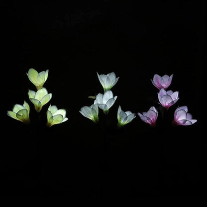 Solar Garden Lights Solar Light Outdoor, Magnolia Flower Lamp Stick Lamp 4 Forks Garden Ground Lamp for Home (Pink Magnolia White Light) (Color : White)