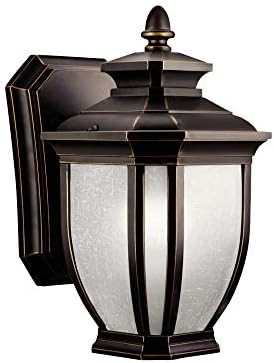 Kichler Salisbury 10.25" 1 Light Outdoor Wall Light with White Linen Glass in Rubbed Bronze | Lumora