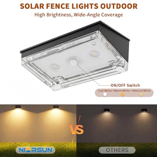 Solar Fence Lights 16 Pack, Outdoor Solar Lights with 3 Color Temperatures, IP65 Waterproof Wide-Angle LED Lighting for Fence, Patio, Yard, Deck, Wall, Garden (Black)