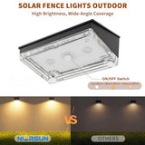 Solar Fence Lights 12 Pack, Outdoor Solar Lights with 3 Color Temperatures, IP65 Waterproof Wide-Angle LED Lighting for Fence, Wall