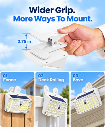 LUHLEE Clip on Solar Fence Lights Outdoor, 176 LED Motion Sensor Lights