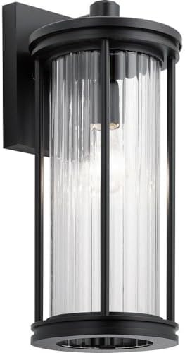 Kichler Barras 16" 1 Light Outdoor Wall Light with Clear Ribbed Glass in Black | Lumora