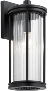 Kichler Barras 16" 1 Light Outdoor Wall Light with Clear Ribbed Glass in Black | Lumora
