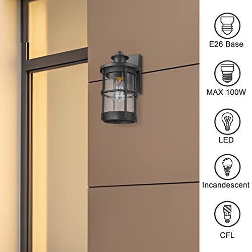 Outdoor Wall Sconces, Outdoor Wall Lights, Exterior Wall Mount Lighting, Wall Light Fixture in Black Finish with Seeded Glass (Black, 2 Pack)