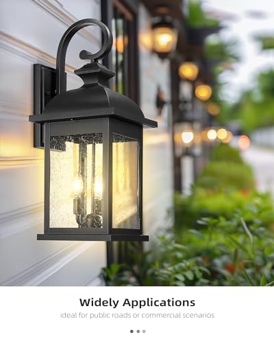FEMILA 26" Outdoor Wall Light, Large Exterior Wall Light Fixtures, 3 Light Outdoor Wall Lantern Porch Lights for Entryway, Patio, Garage, Doorway, Matte Black Finish, E12 Base, 4FD54B-L BK