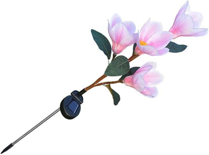 Solar Garden Lights Solar Light Outdoor, Magnolia Flower Lamp Stick Lamp 4 Forks Garden Ground Lamp for Home (Pink Magnolia White Light) (Color : Pink)