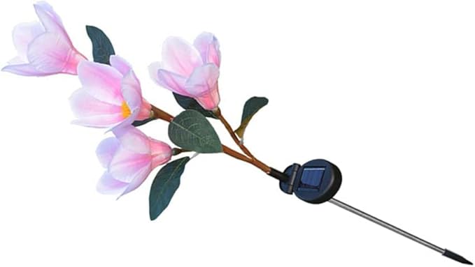 Solar Garden Lights Solar Light Outdoor, Magnolia Flower Lamp Stick Lamp 4 Forks Garden Ground Lamp for Home (Pink Magnolia White Light) (Color : Pink)