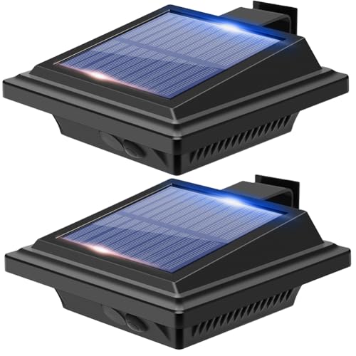 Solar Gutter Lights Outdoor, 40 LEDs Bright Solar Powered led Fence Light Deck Lights Waterproof for Wall, Deck, Fence, Stair, Step and Yard (Black Shell, 2pack, Warm White)