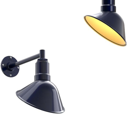 Steel Lighting Co. Venice Store Sign Light | for Outdoor Restaurant Accent Wall | 9 inch Dome | 11" Straight Arm | Made in America | Navy Blue Exterior/Brass Interior